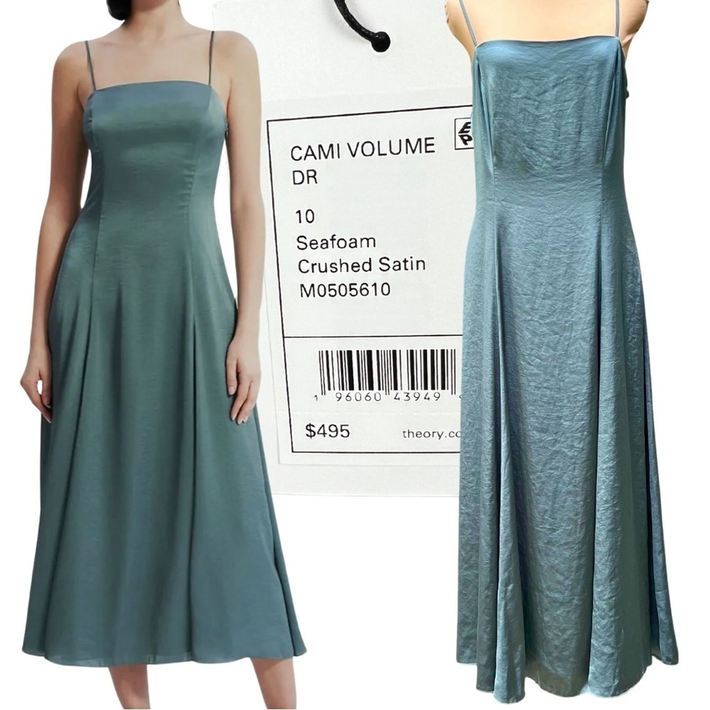 Theory [10-NWT] Seafoam Dress - Cami Volume Midi Dress Size 10